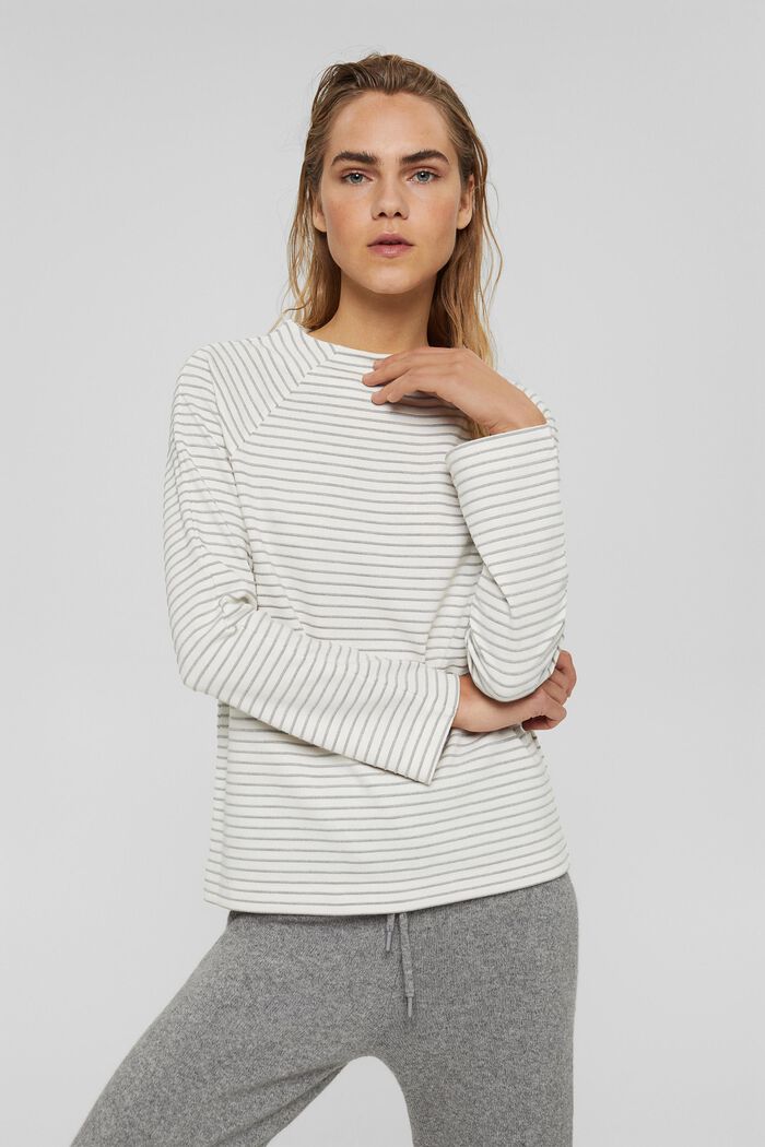 Long sleeve top with a 3D striped pattern, OFF WHITE, detail image number 0