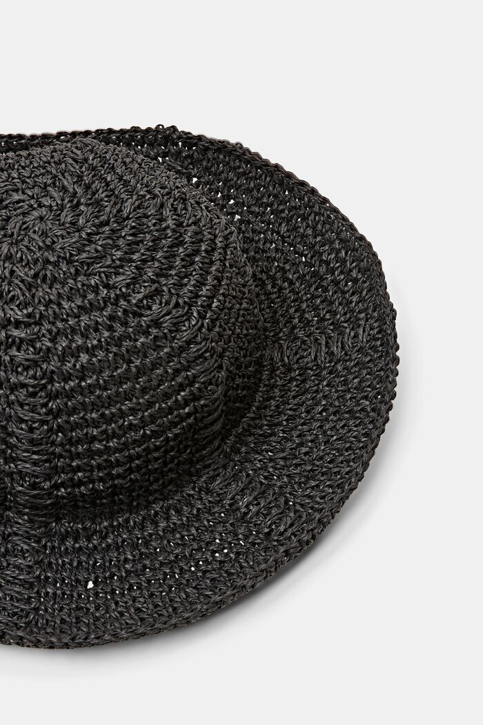 Crochet Straw Hat, BLACK, detail image number 1