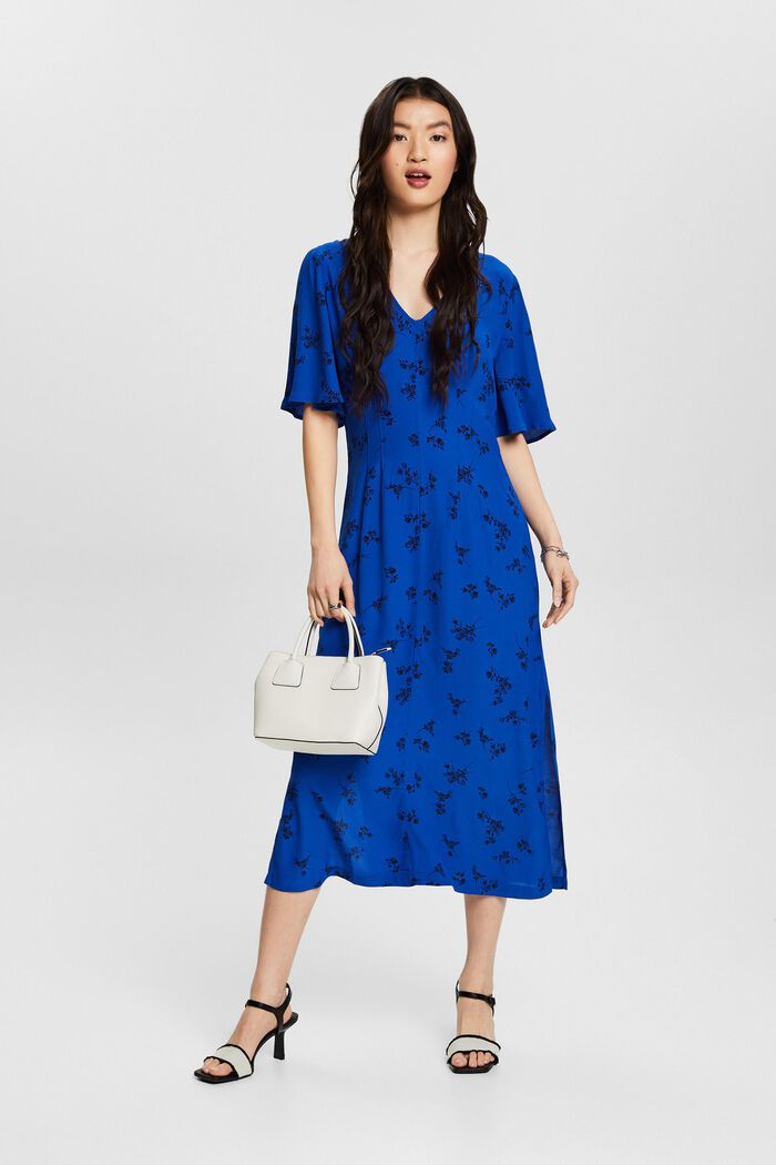 Print V-Neck Midi Dress, BRIGHT BLUE, detail image number 1