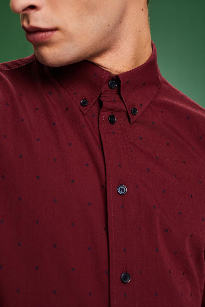 Embroidered Cotton Slim Fit Shirt, GARNET RED, detail image number 3