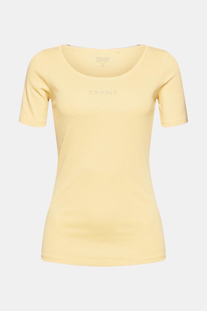 T-shirt with a glittery logo, 100% organic cotton, DUSTY YELLOW, detail image number 6