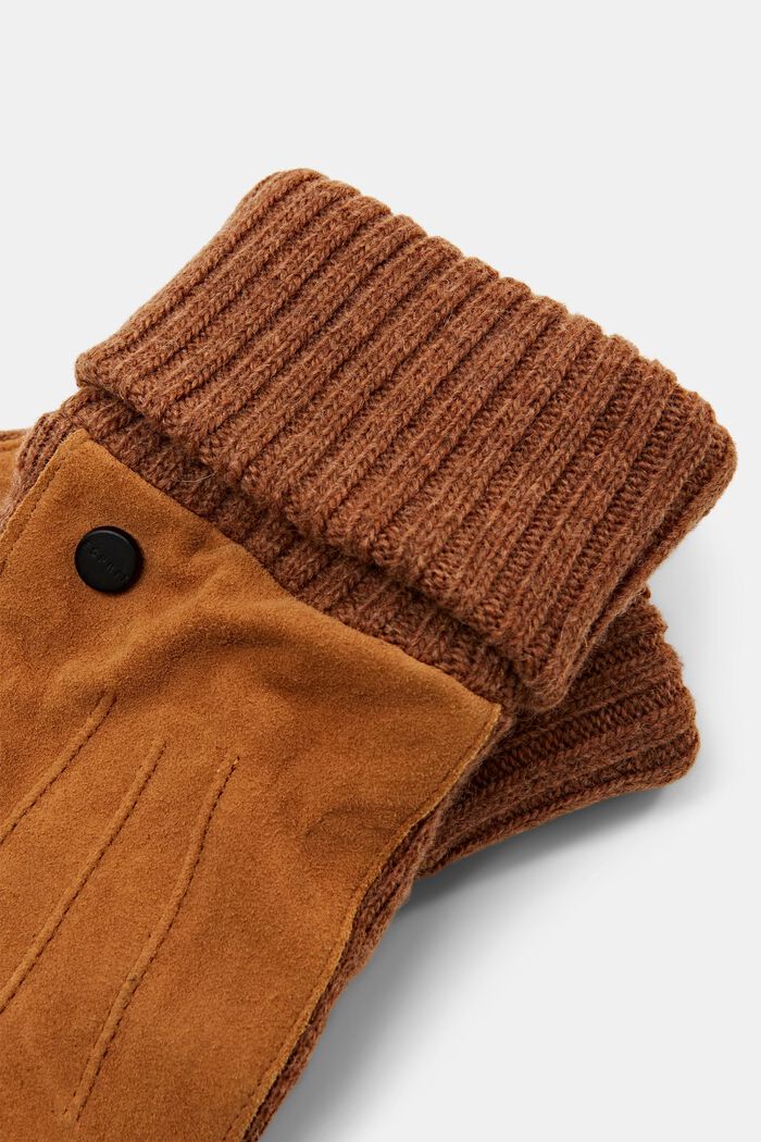 Suede Knit Gloves, CARAMEL, detail image number 1