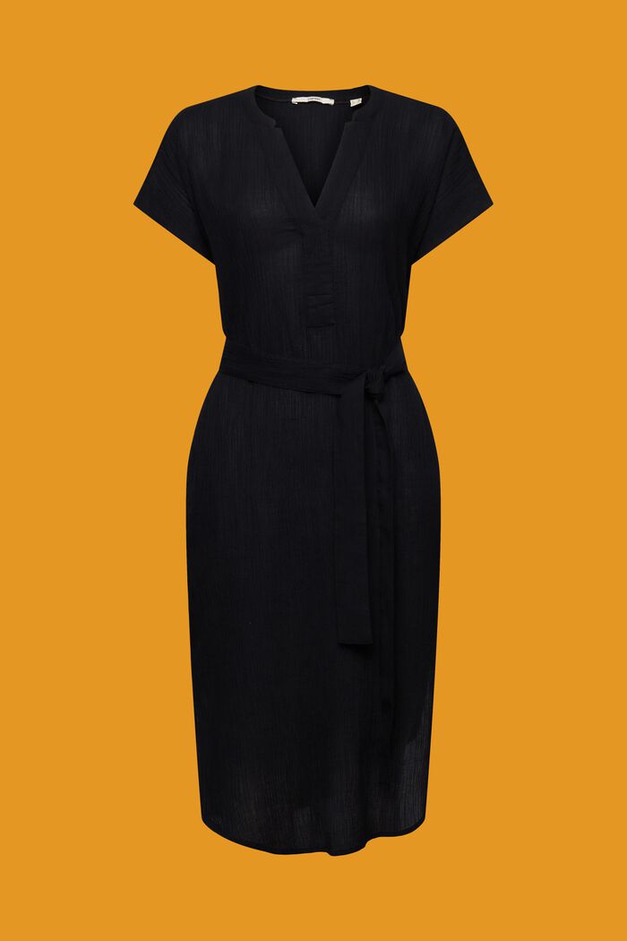 Crinkled midi dress with belt, BLACK, detail image number 7