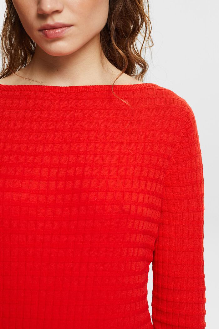 Structured Knit Sweater, RED, detail image number 3