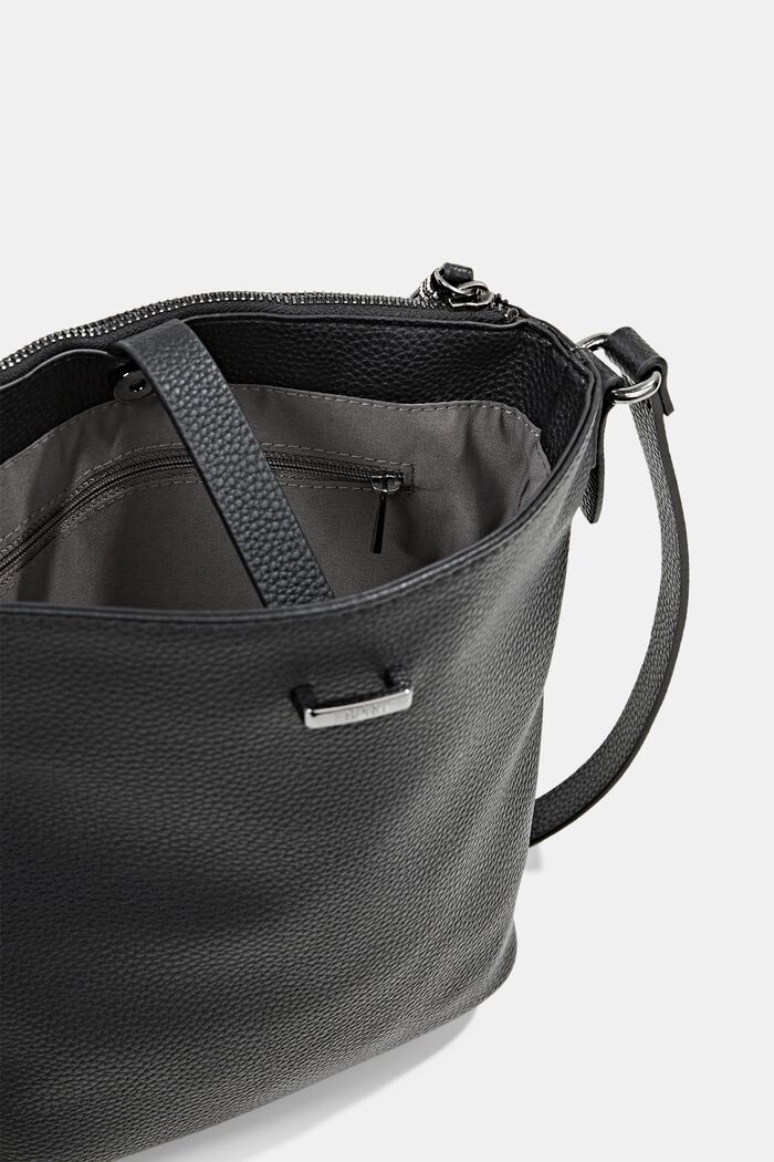 Vegan shoulder bag with a strap, BLACK, detail image number 4
