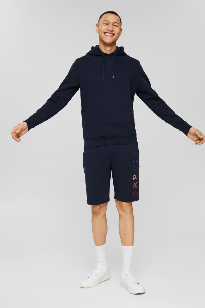 Hoodie with logo embroidery, blended cotton, NAVY BLUE, detail image number 7