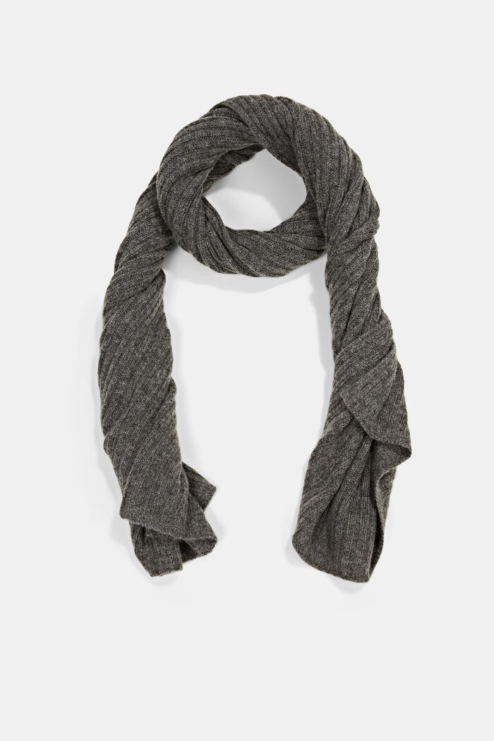 Cashmere blend: ribbed knit scarf, GREY, detail image number 0