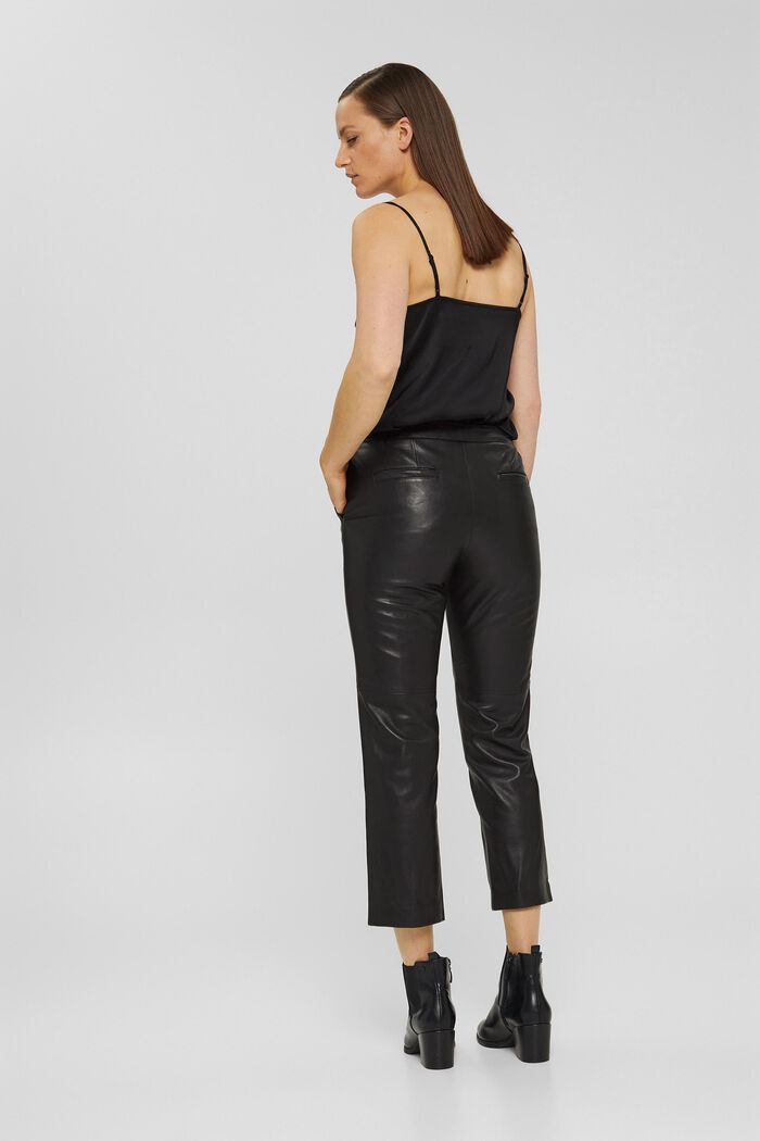 Made of leather: cropped trousers, BLACK, detail image number 3