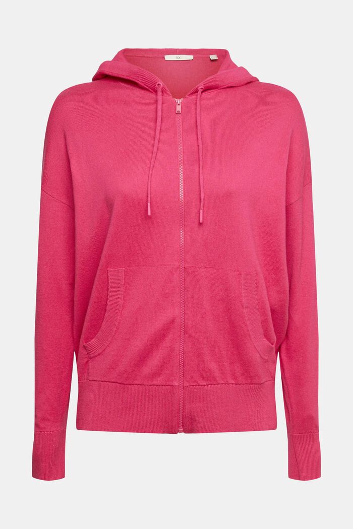Cardigan with a hood, PINK FUCHSIA, overview