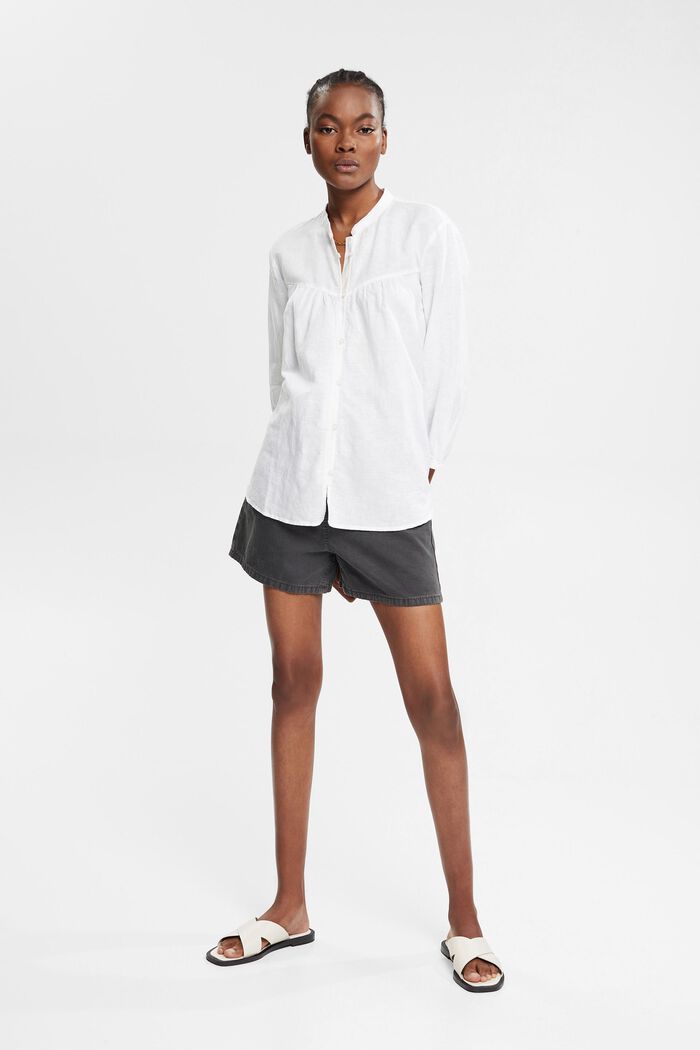 Wide linen blend blouse, WHITE, detail image number 1