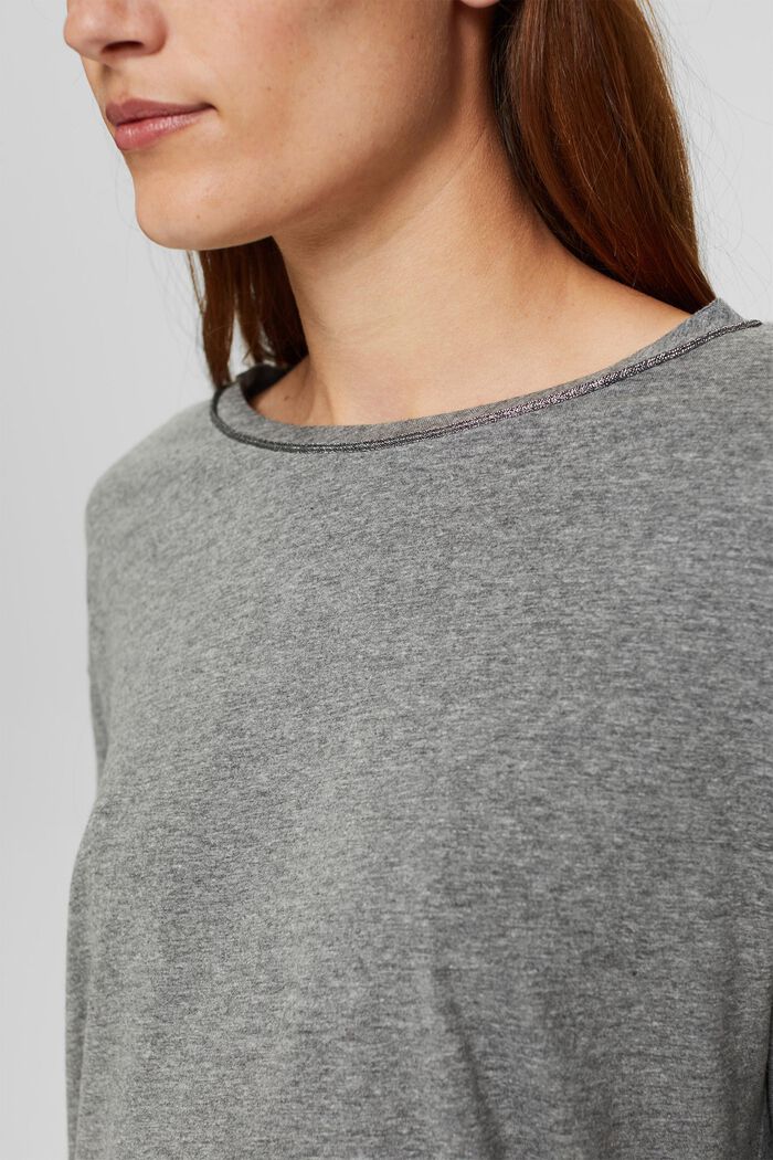 Long sleeve top with glitter, organic cotton blend, GUNMETAL, detail image number 2