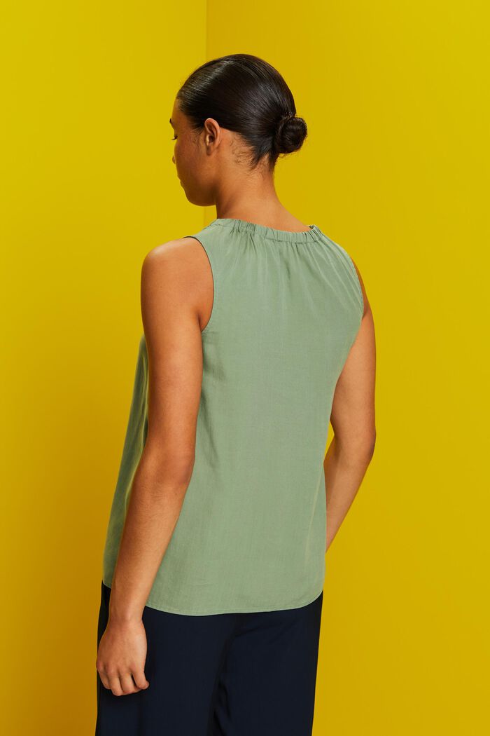 Sleeveless blouse with elastic collar, PALE KHAKI, detail image number 3