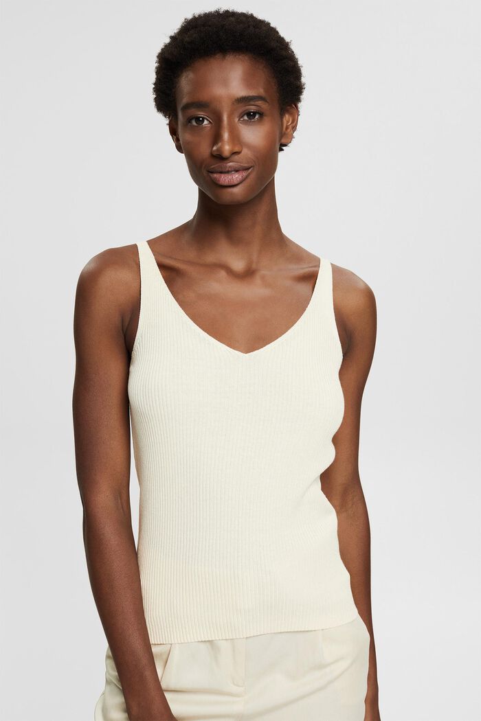 With linen: Top in a ribbed look, CREAM BEIGE, detail image number 0