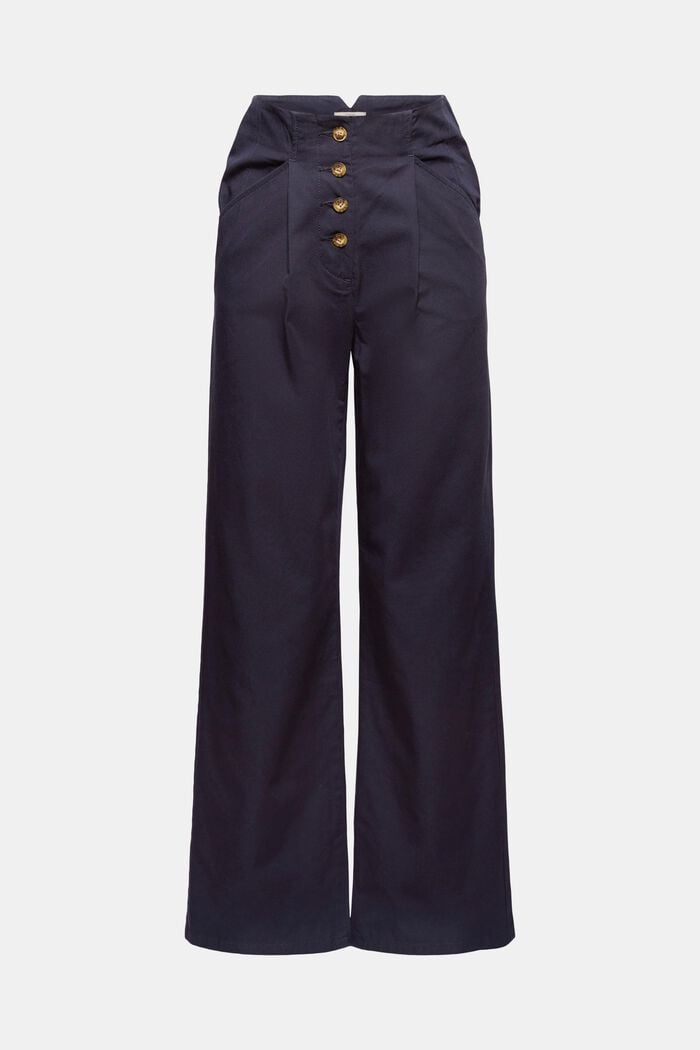 Wide leg trousers with button fly, 100% cotton, NAVY, detail image number 6