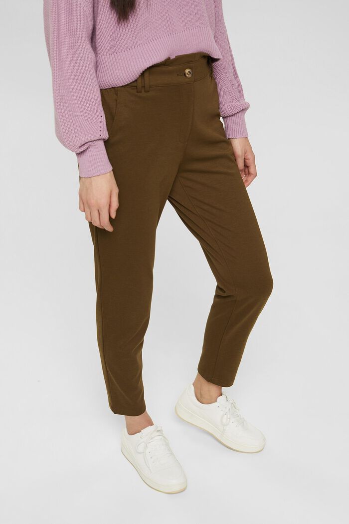 Jersey trousers with elasticated waistband, KHAKI GREEN, detail image number 0