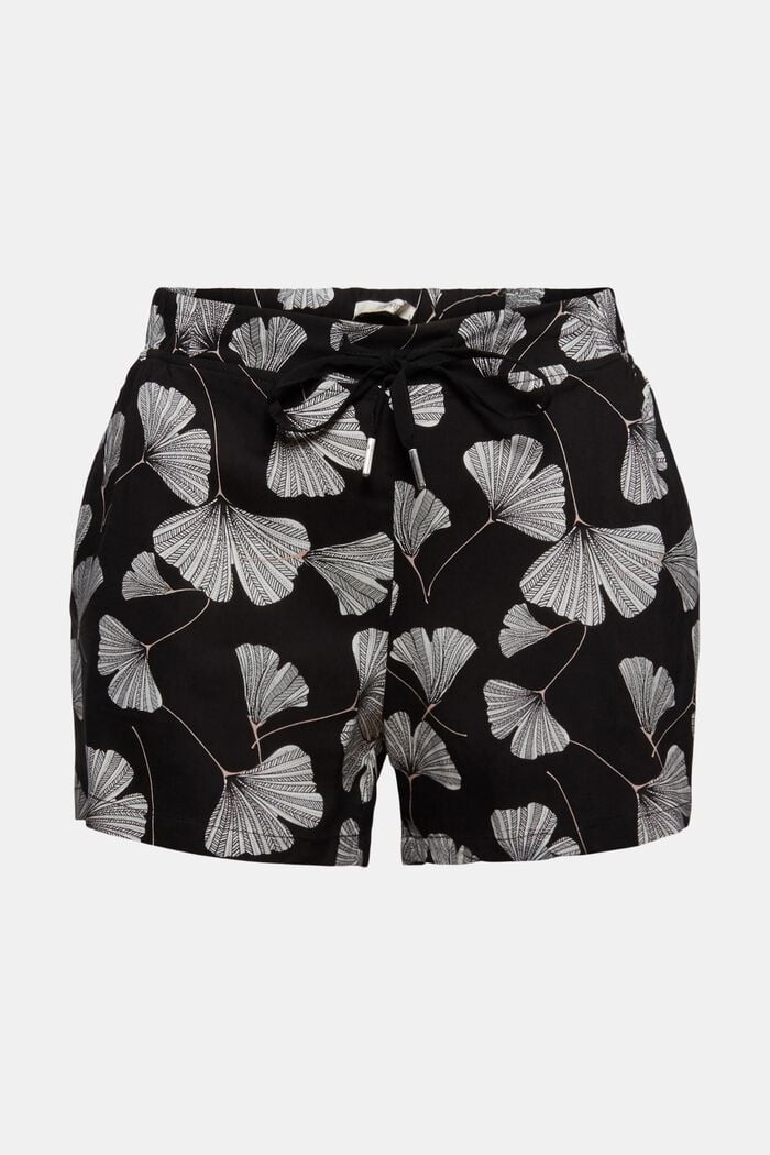 Pyjama shorts with a gingko print, LENZING™ ECOVERO™, BLACK, detail image number 6