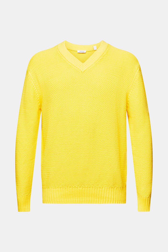 Cotton V-Neck Sweater, YELLOW, detail image number 6