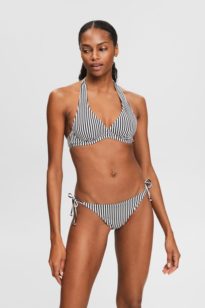 Striped Side-Tie Bikini Bottoms, BLACK, detail image number 0
