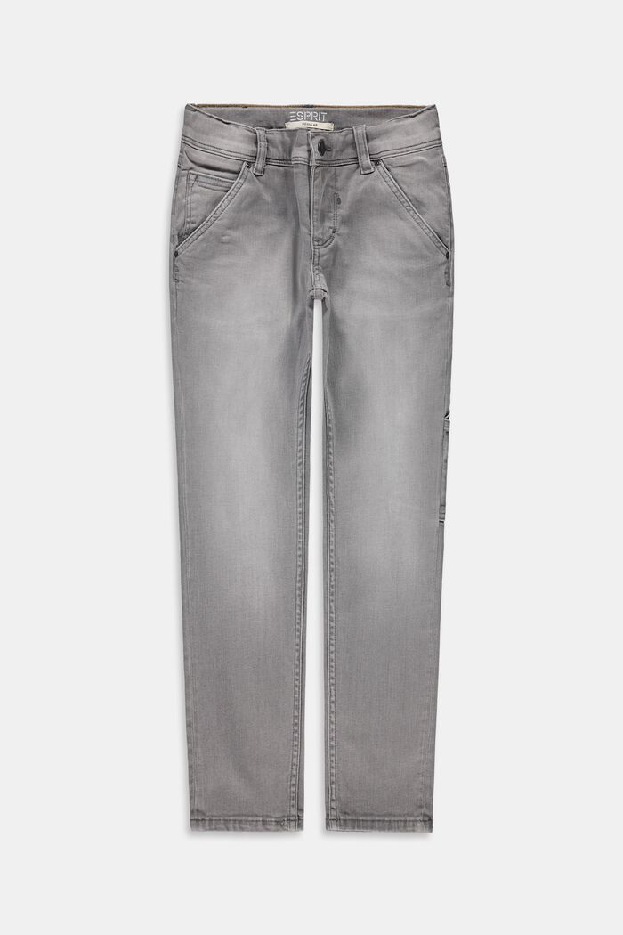 Worker style jeans with an adjustable waistband, GREY MEDIUM WASHED, detail image number 0