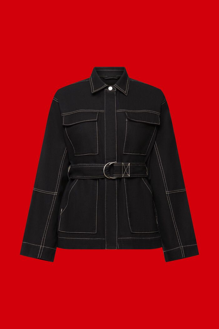 Belted twill jacket, BLACK, detail image number 8