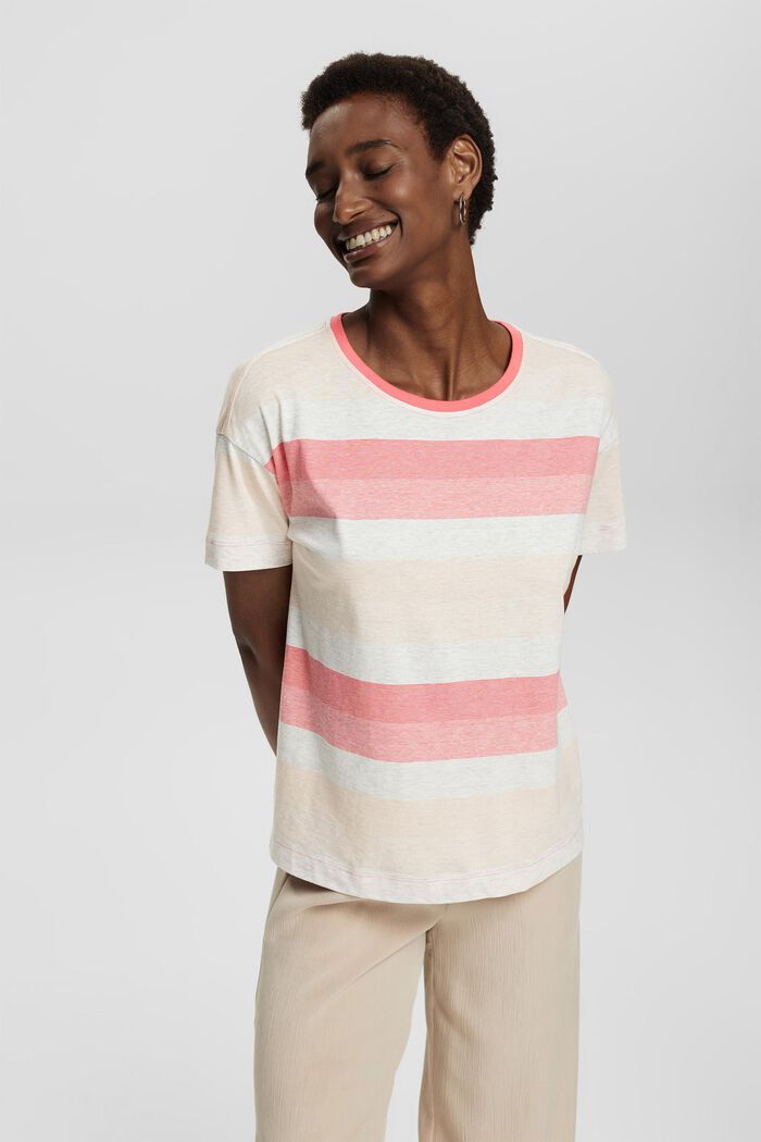 Striped T-shirt made of stretch cotton, CORAL RED, detail image number 1