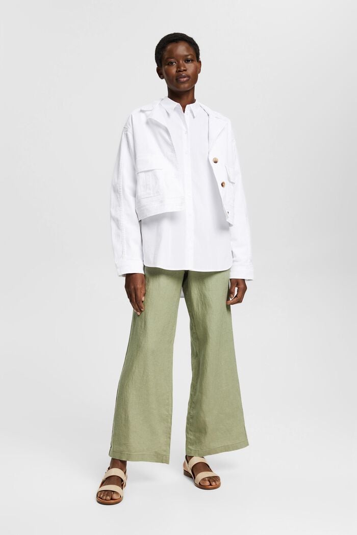 Linen trousers with a wide leg, LIGHT KHAKI, detail image number 1