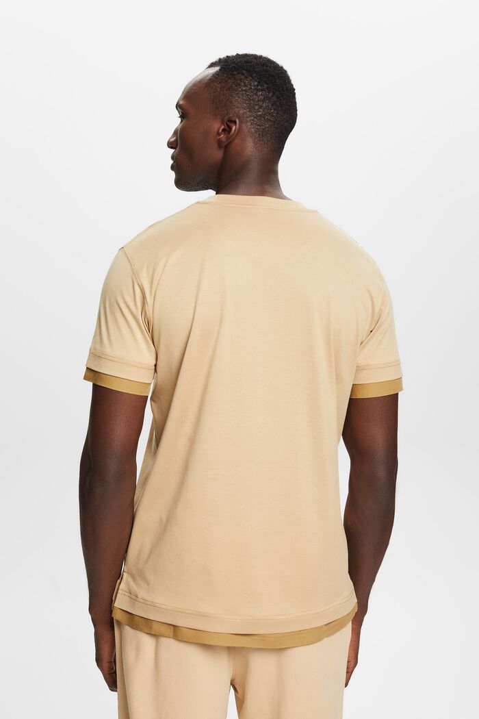Crewneck t-shirt in a layered look, 100% cotton, SAND, detail image number 3