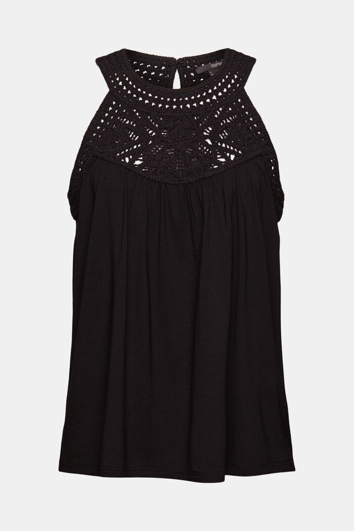 Top with crocheted lace, BLACK, detail image number 6