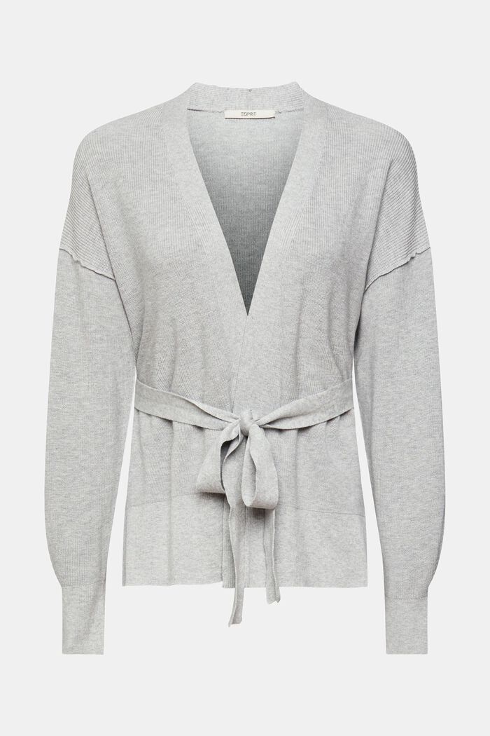 Knitted cardigan with tie belt, LIGHT GREY, detail image number 6