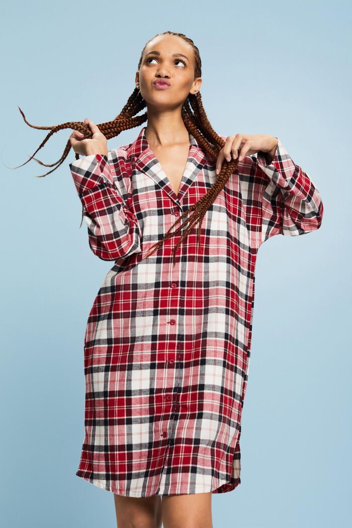 Checked Flannel Nightshirt, RED, detail image number 4