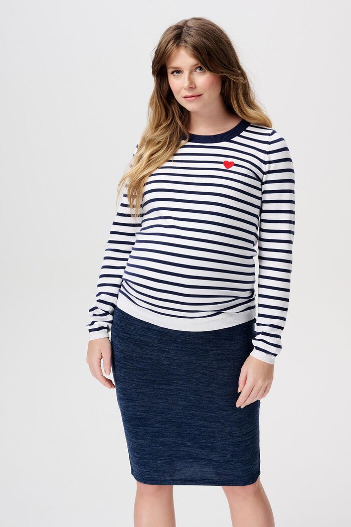 Organic Cotton Striped Maternity Sweater, BRIGHT WHITE, detail image number 0