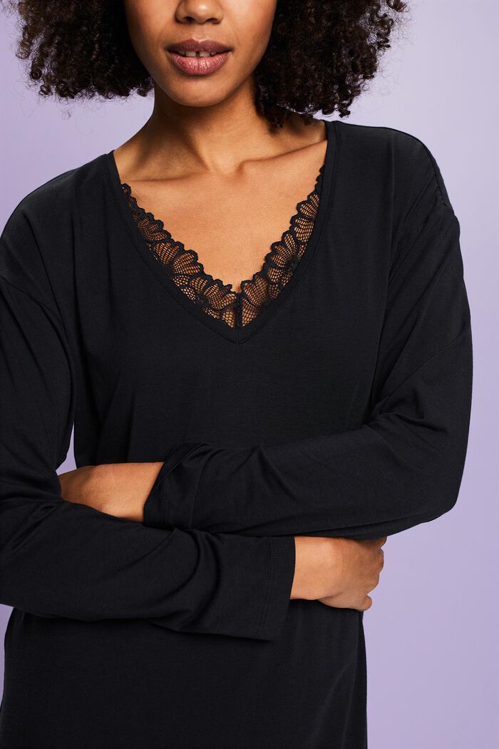 Jersey Lace Nightdress, BLACK, detail image number 2