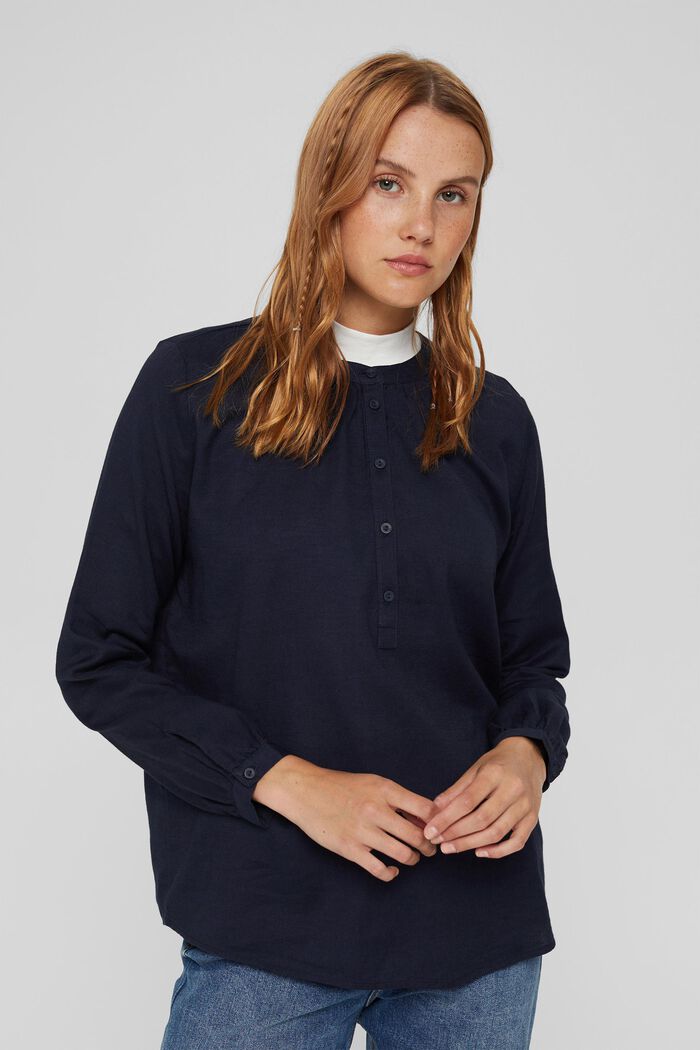 Henley blouse made of 100% cotton, NAVY, overview
