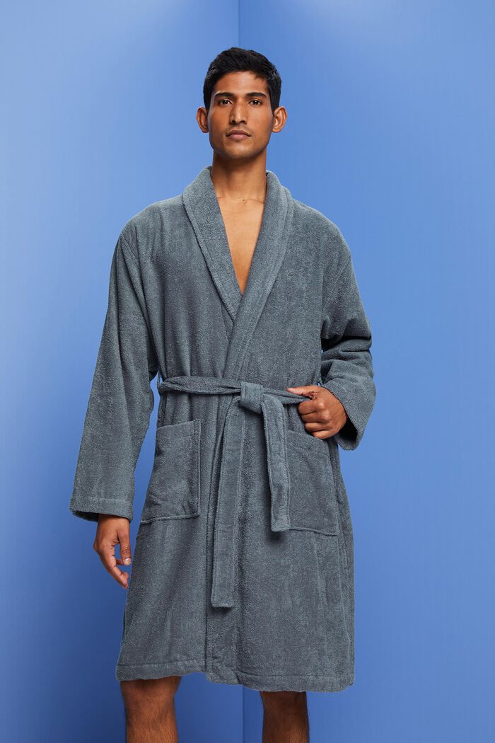 Unisex bathrobe, 100% cotton, GREY STEEL, detail image number 4