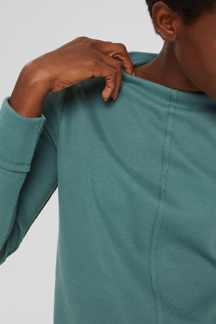 Sweatshirt with a stand-up collar, blended organic cotton, TEAL BLUE, detail image number 2