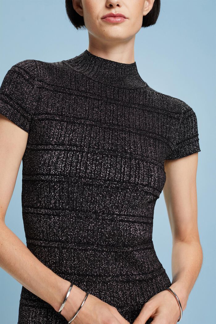 Lamé Knitted Mini Dress, BLACK, detail image number 4
