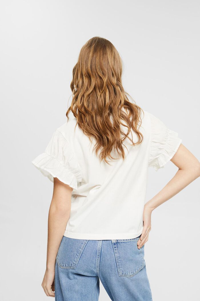 T-shirt with flounce sleeves, organic cotton, OFF WHITE, detail image number 3