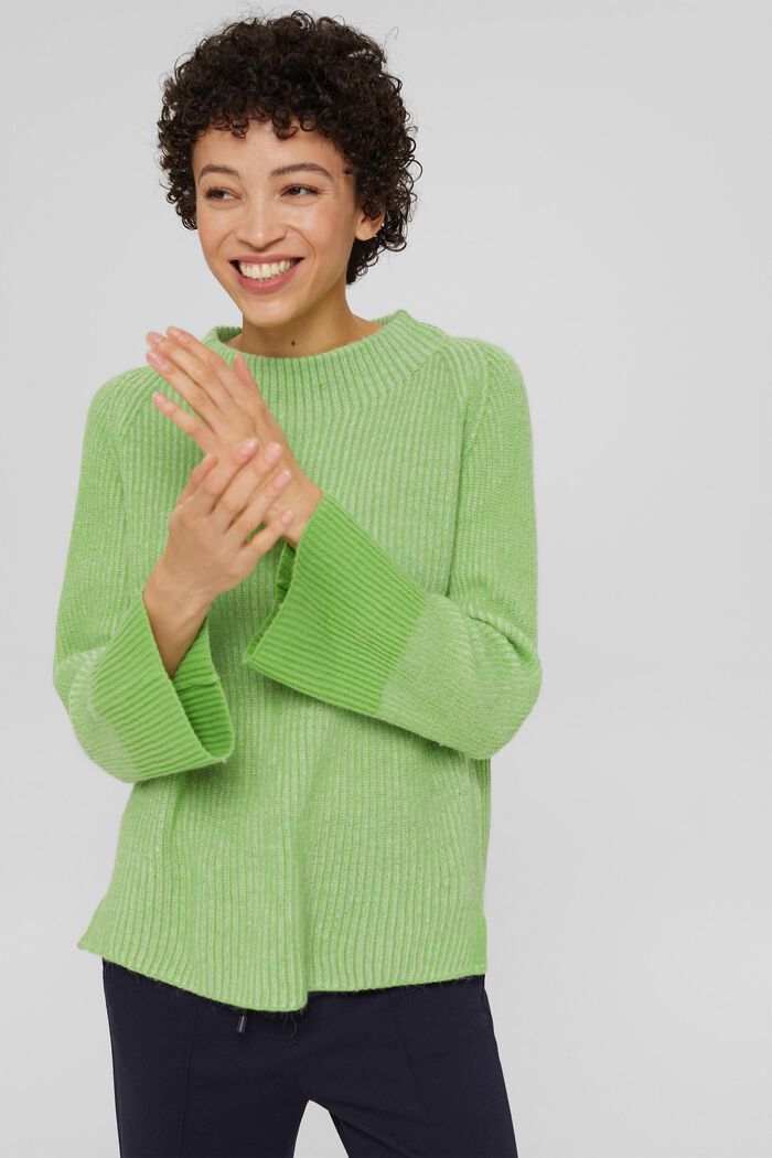Rib knit jumper made of blended wool containing alpaca, GREEN, detail image number 5