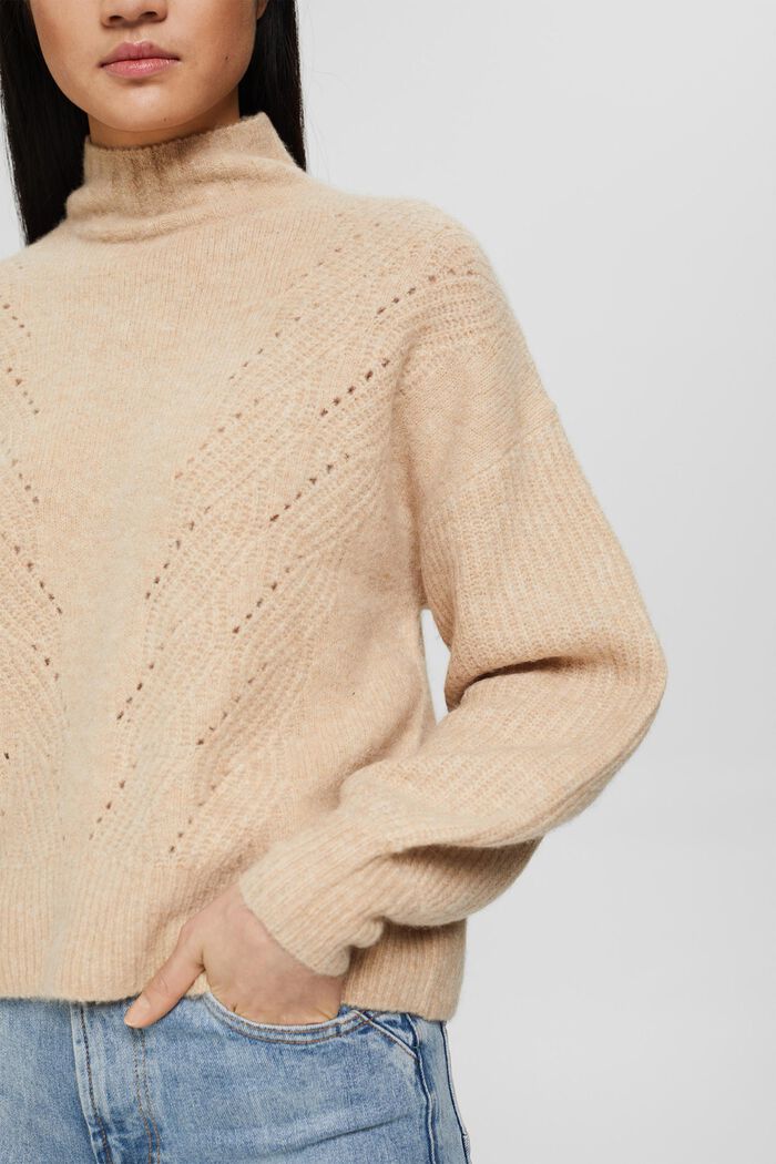 Wool blend: stand-up collar jumper, SAND, detail image number 2