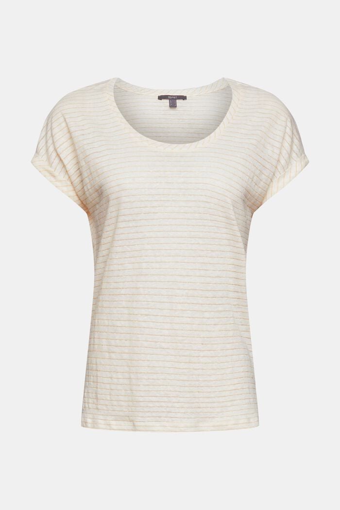 Made of linen: T-shirt with sparkly stripes, OFF WHITE, detail image number 7