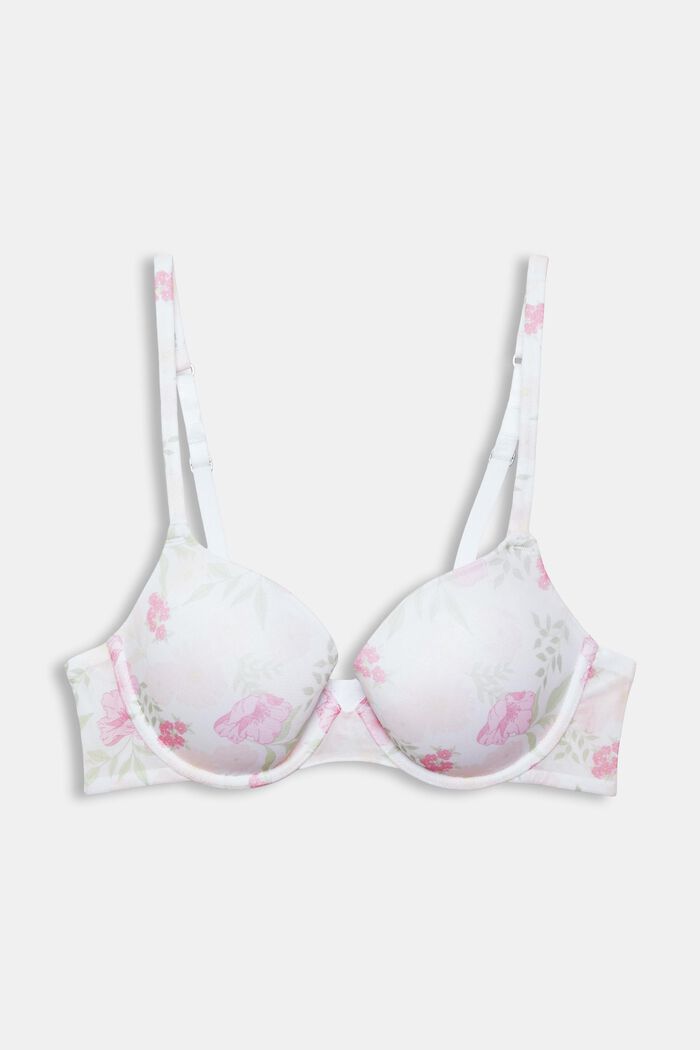 Padded underwire bra with a floral pattern made of recycled material, WHITE, overview
