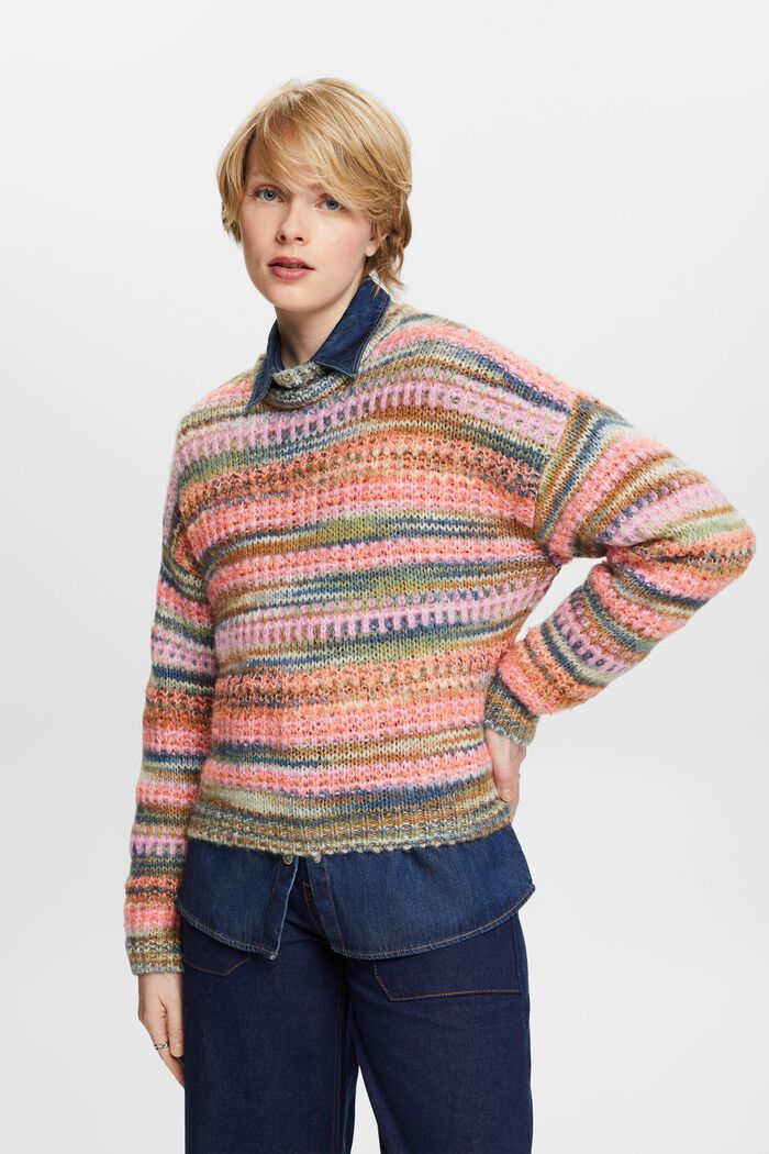 Striped Wool-Blend Sweater, CORAL ORANGE, detail image number 2