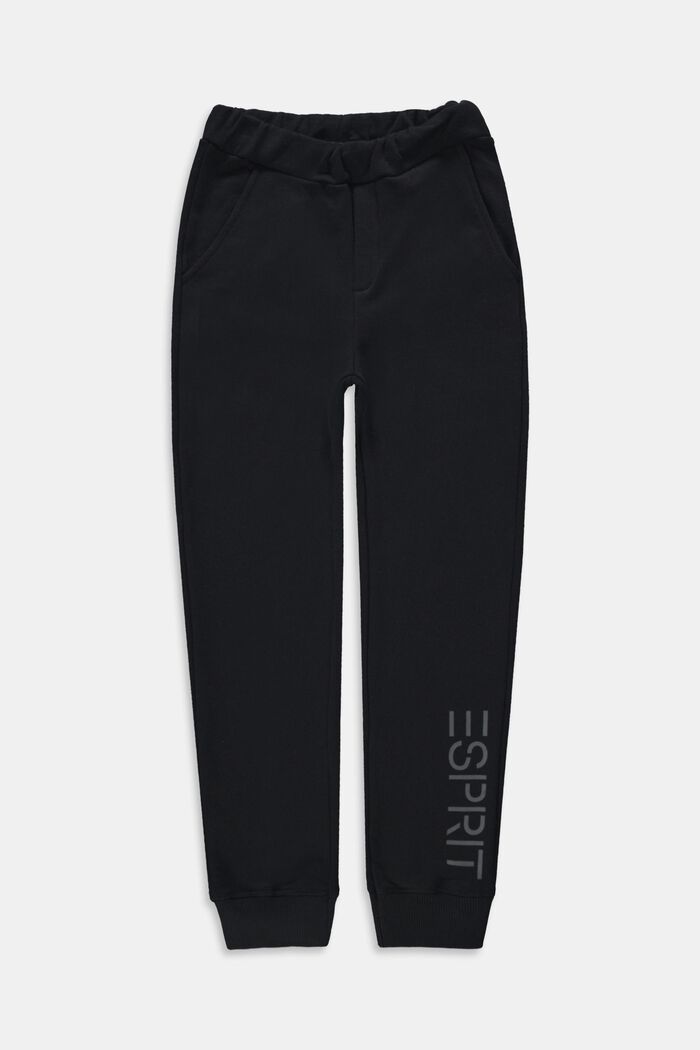 Tracksuit bottoms with a logo, 100% cotton, BLACK, detail image number 0