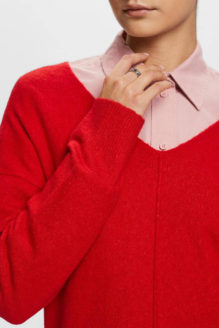 Wool Blend V-Neck Sweater, DARK RED, detail image number 2