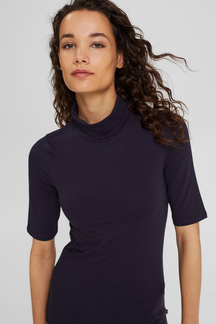 T-shirt with a polo neck, organic cotton, NAVY, detail image number 0
