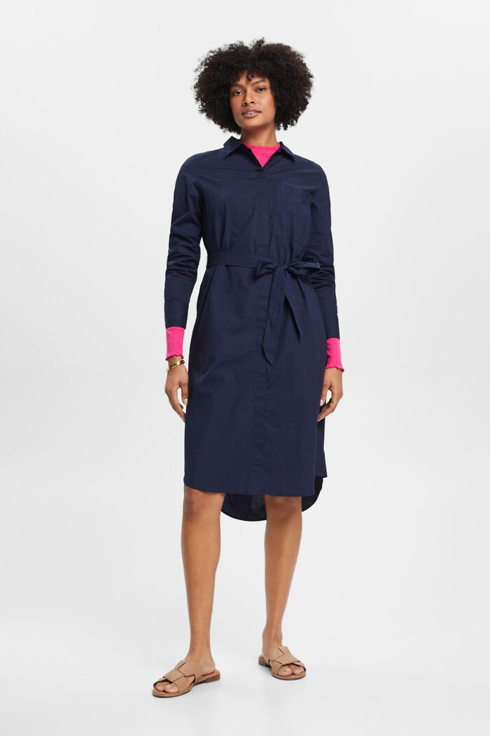 Cotton shirt dress with tie belt, NAVY, detail image number 4
