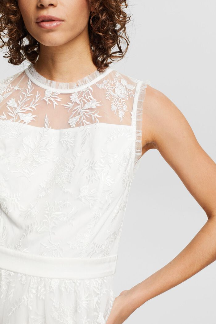 Dress with floral embroidery, OFF WHITE, detail image number 2