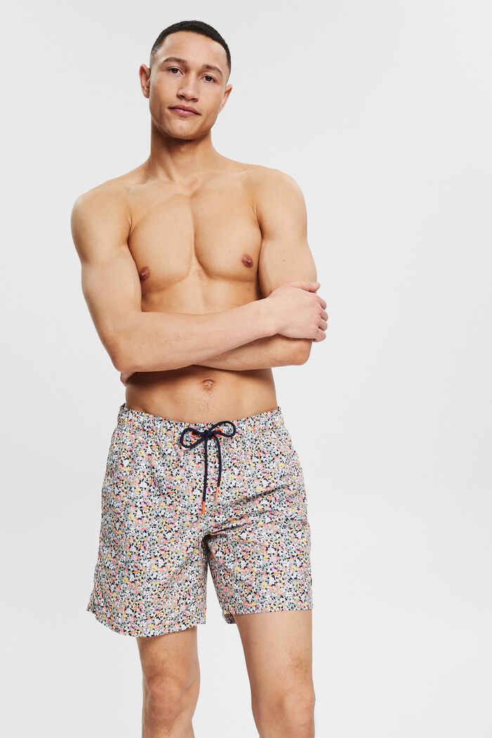 Swim shorts with a mille-fleurs print, LIGHT KHAKI, detail image number 0