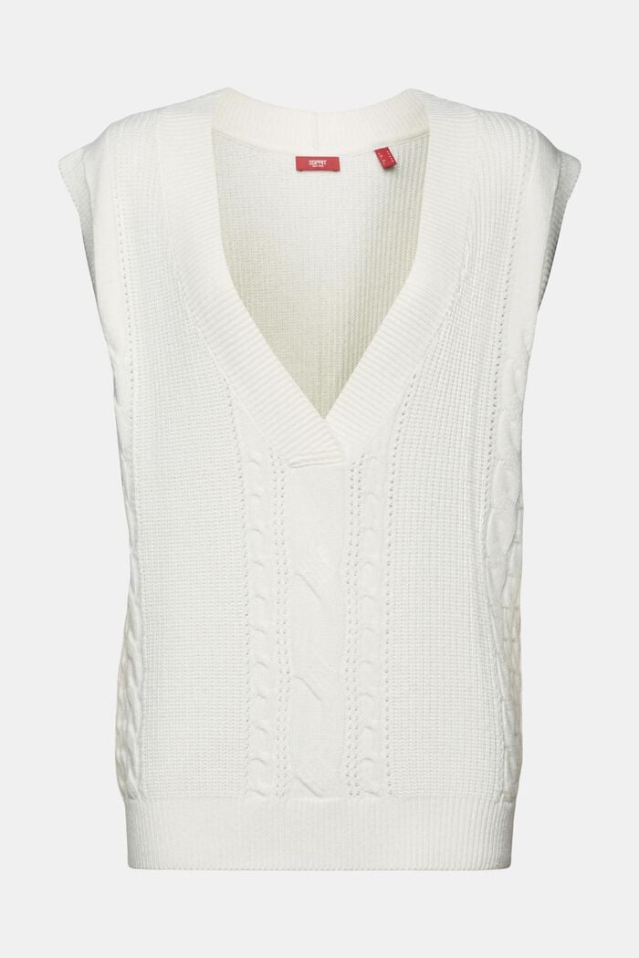 Cable knit vest, wool blend, OFF WHITE, detail image number 6