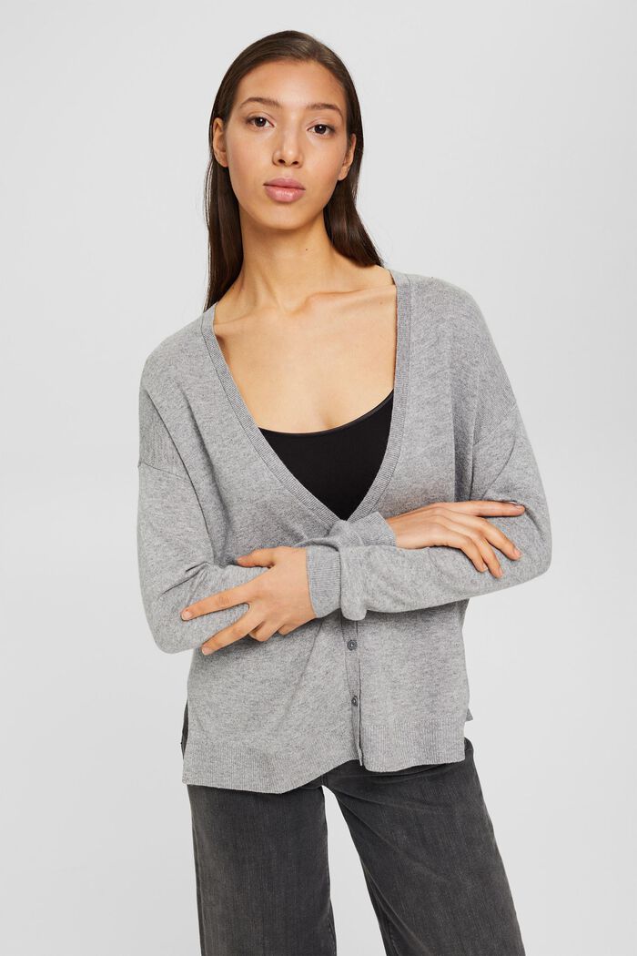 With cashmere and wool: Cardigan with slits, MEDIUM GREY, detail image number 0